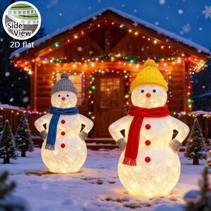 2D Festive Holiday Plastic Non Lighted 2 Pc Snowman Set Garden Outdoor Stake